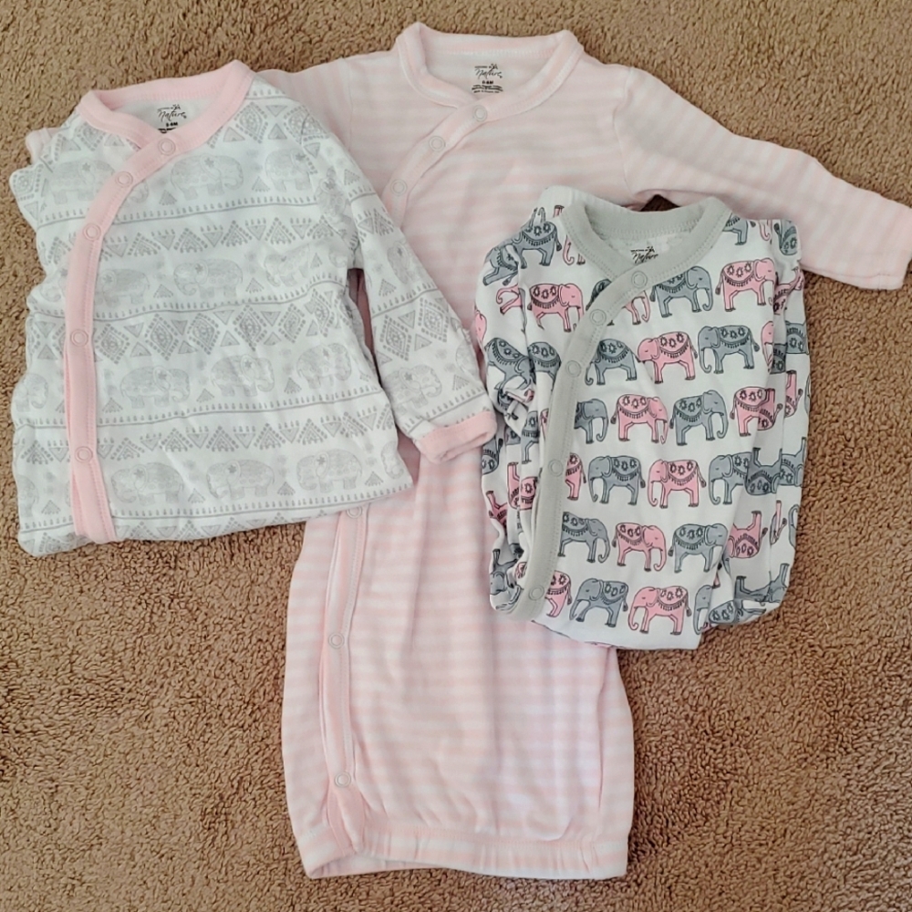 Elephants And Stripes Baby Girl Sleep Gowns